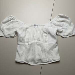 Hollister White Seersucker Smocked Back Puff Sleeve Blouse